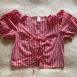 Abound XS Red Gingham Puff Sleeve Top